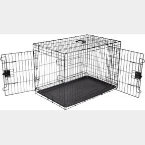 91 CM L X 58 CM W X 64 CM H AMAZON BASICS LARGE METAL DOG CRATE/CAGE WITH TRAY, DURABLE AND FOLDABLE DOG CAGE WITH DOUBLE DOOR, BL