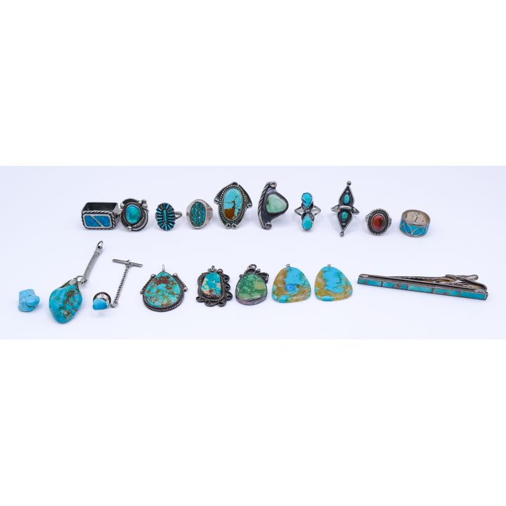 Box Old Navajo Sterling and Turquoise Rings etc.