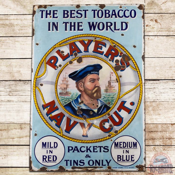 Players Navy Cut "The Best Tobacco in the World" SS Porcelain Sign w/ Sailor & Ships