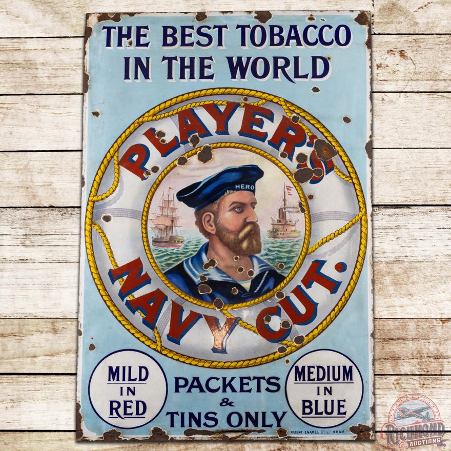 Players Navy Cut "The Best Tobacco in the World" SS Porcelain Sign w/ Sailor & Ships