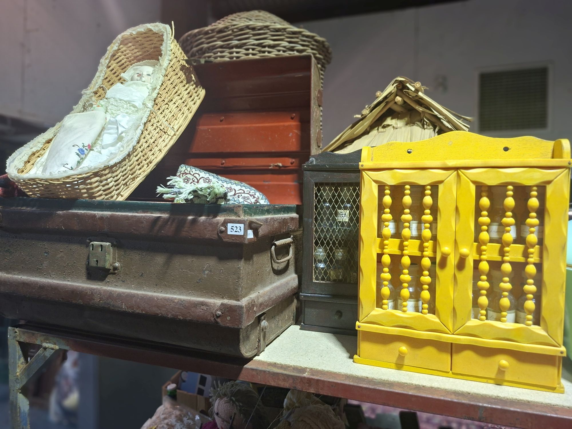 Vintage Tin Trunk And Contents