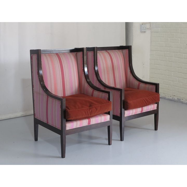 PAIR OF UPHOLSTERED WINGBACK CHAIRS