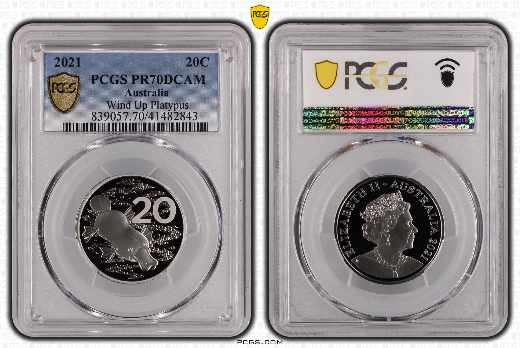 250 · 2021 Australia Twenty Cent, 20c Wind Up Platypus PCGS - PR70DCAM POP 25/0 -843
