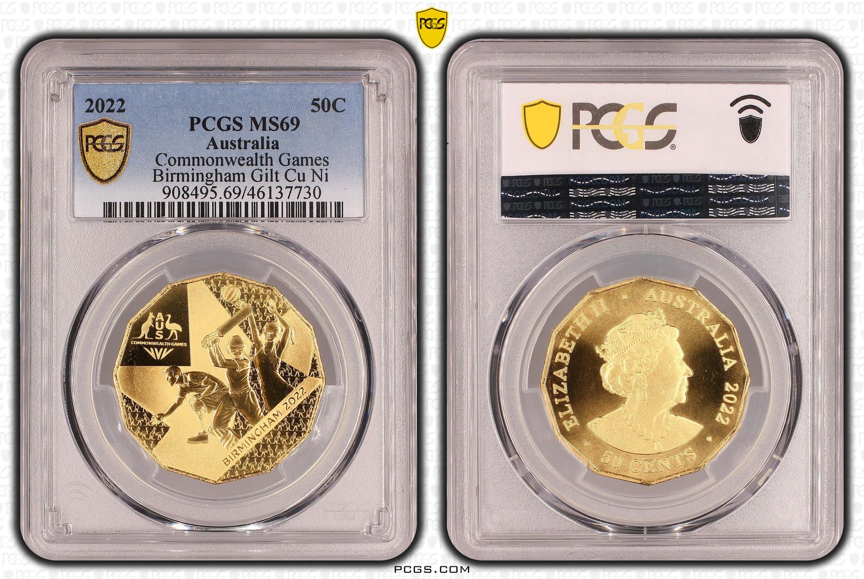 Commonwealth Games Birmingham Gilt-CuNi, Fifty Cent, 2022, PCGS MS69