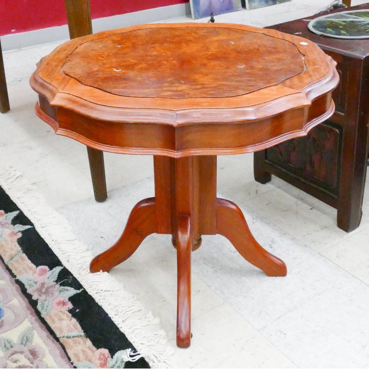 Rosewood Burl Top Pedestal Side Table- 22x25''
