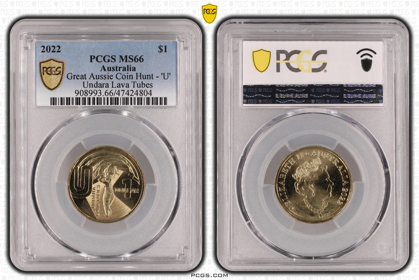 Great Aussie Coin Hunt - 'U', One Dollar, 2022 POP Report 2/1, PCGS MS 66