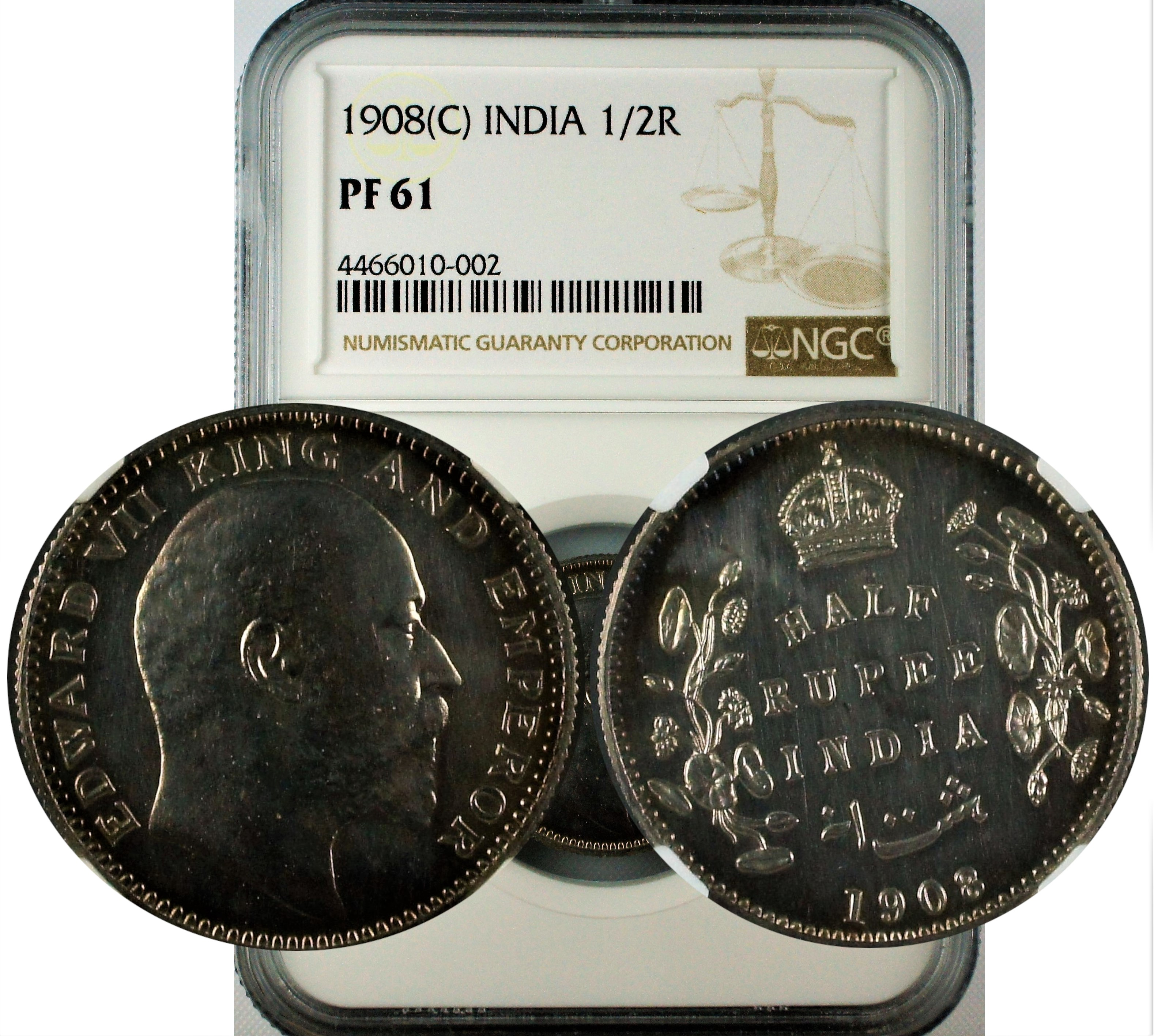 India 1908 C Original Proof Half Rupee NGC PF61