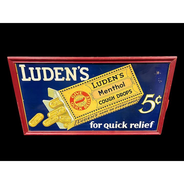 Embossed Ludens Cough Drop Tin Metal Advertising Sign