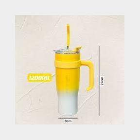 Stainless Steel Coffee Cup Kit with Lid Straw Coffee and Water Hydration Kit - 1L - Yellow White -| 51745/14934 AS B2 (S6)