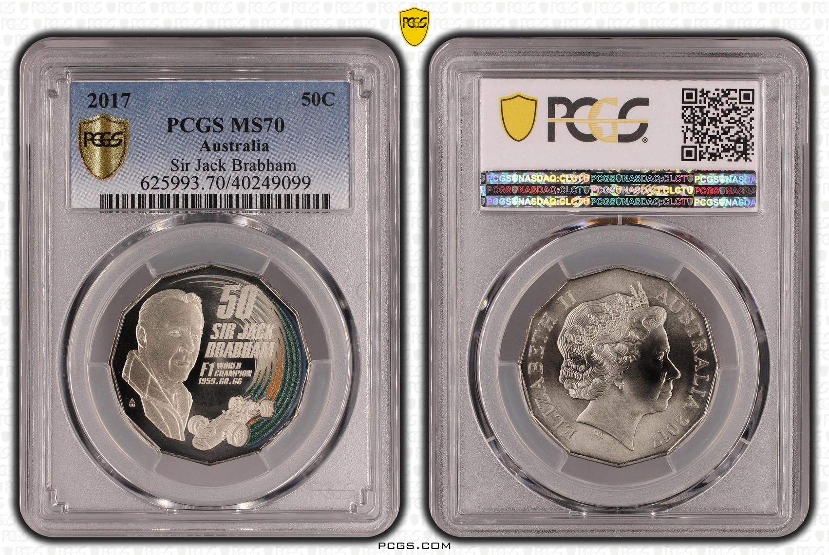 Sir Jack Brabham POP 17/0, Fifty Cent, 2017, PCGS MS70
