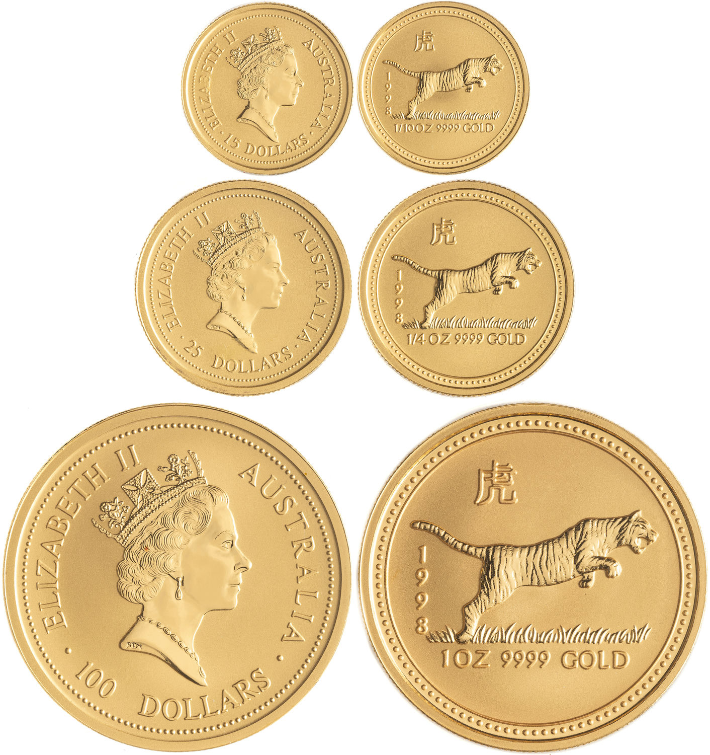 Elizabeth II, Lunar Series I - Tiger, Fifteen Dollars - One Hundred Dollars, 1997, FDC