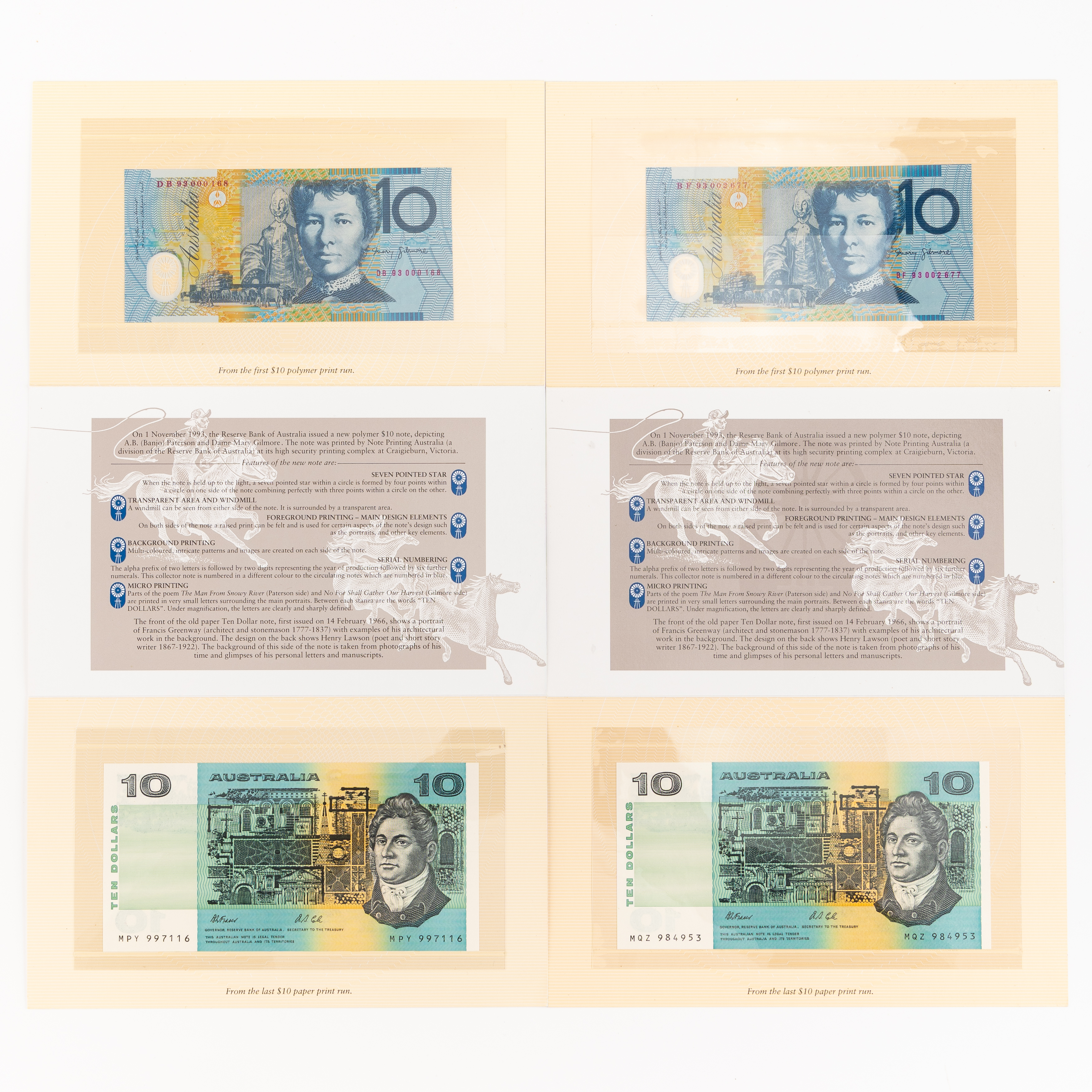 Fraser/Evans, Commemorative Folder, Ten Dollars, 1993, UNC