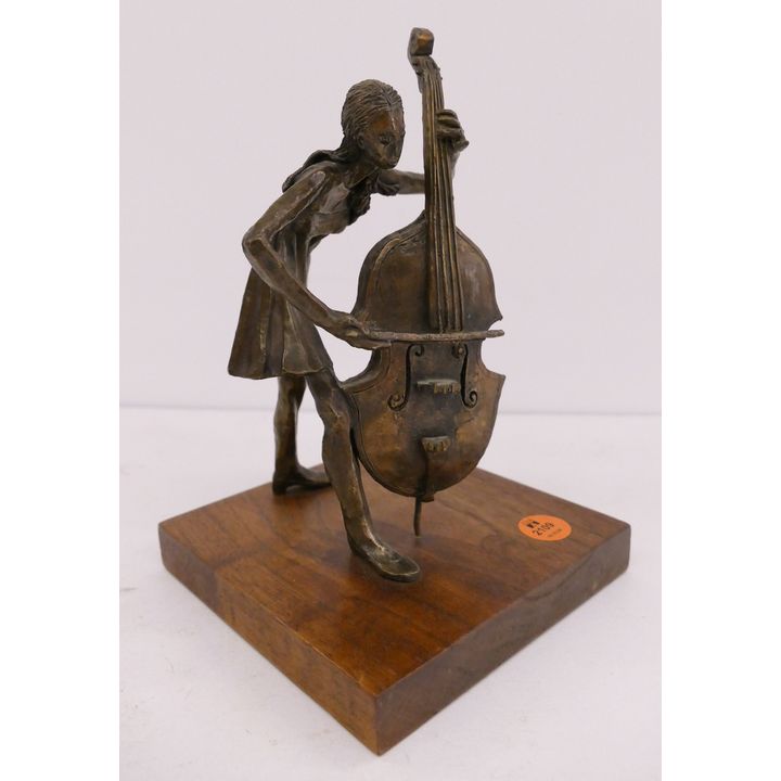 L. MacD signed Cellist Bronze Sculpture- 8''