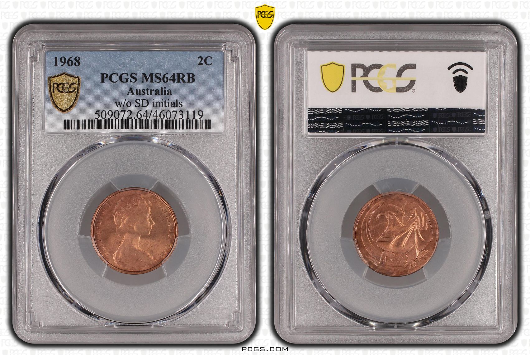 w/o SD initials, Two Cent, 1968 POP Report 18/1, PCGS MS 64RB