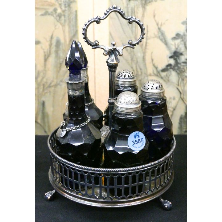 Antique Cobalt Cut Glass Castor Set 9''