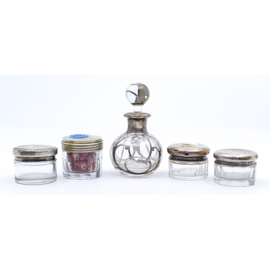 5pc Sterling Lid Small Dresser Jars and Perfume 1'' to 4''