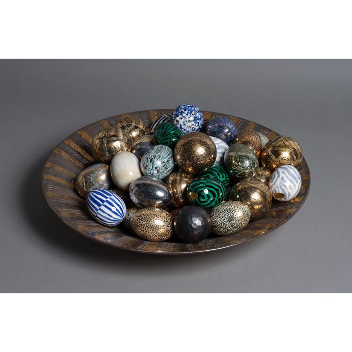 Roy Hamilton - Very large ceramic bowl together with a collection of ceramic eggs