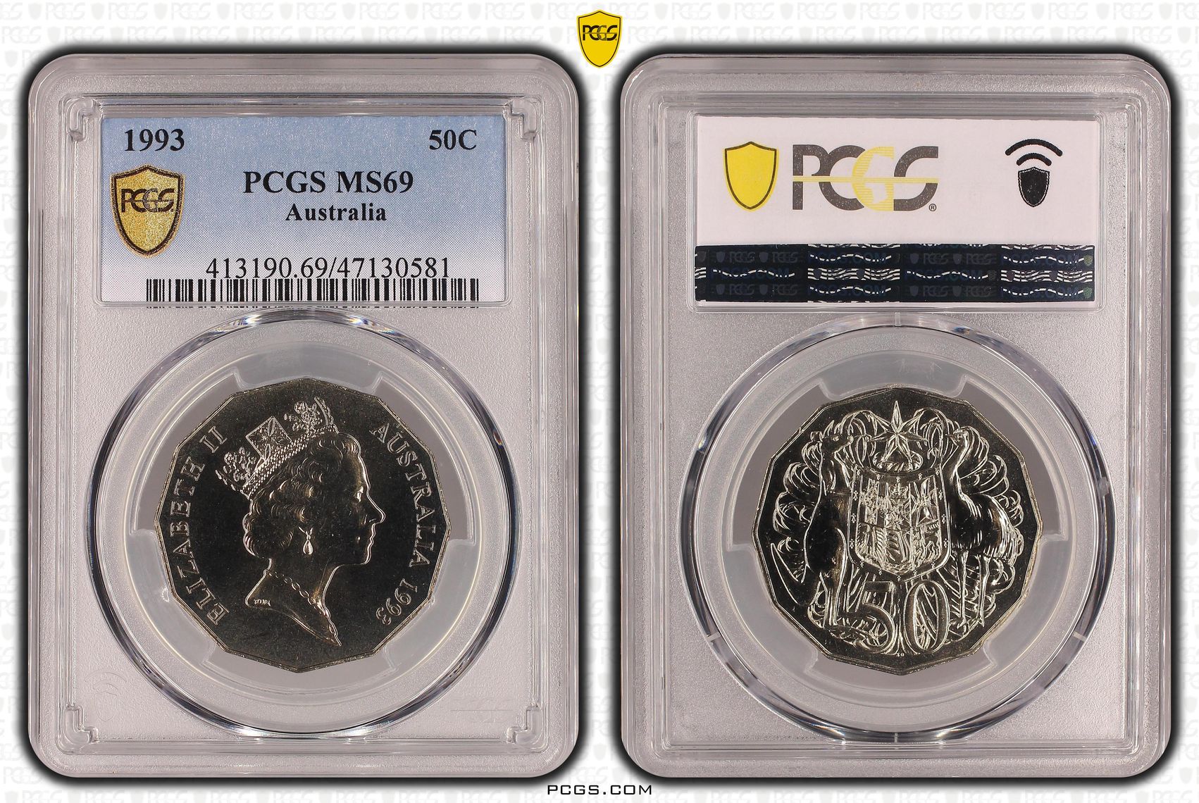 Elizabeth II, Pop 2/0, Fifty Cent, 1993, PCGS MS69