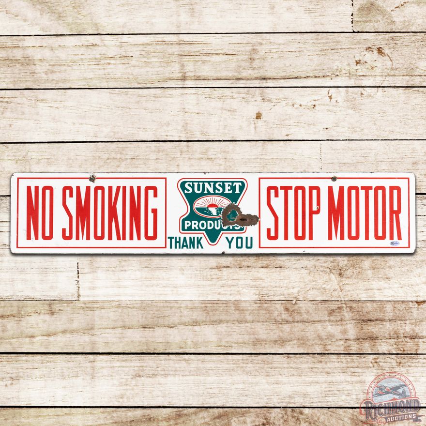 Sunset Products No Smoking Stop Motor DS Porcelain Sign w/ Logo