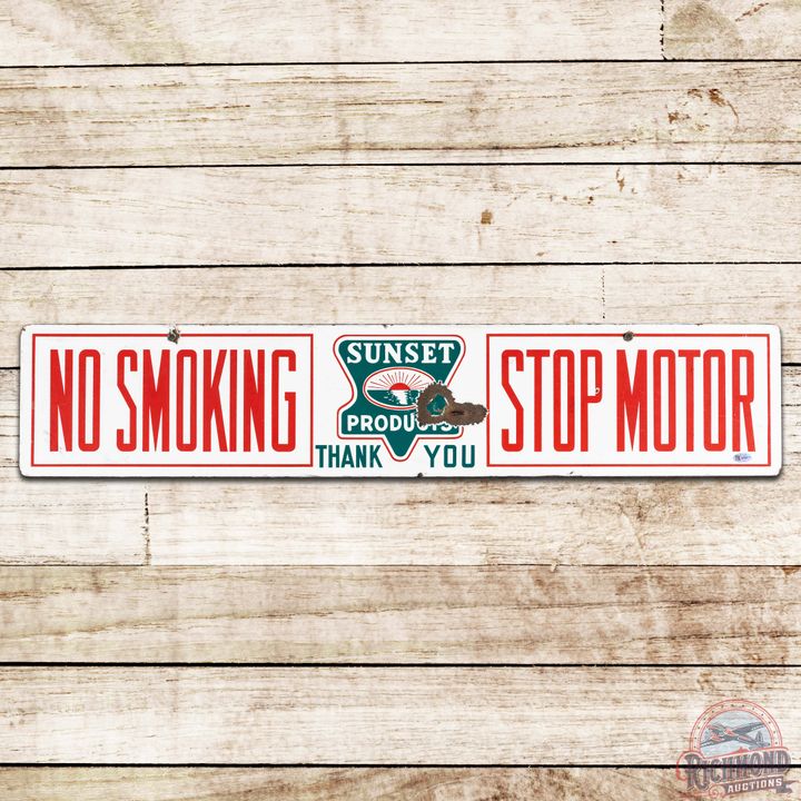 Sunset Products No Smoking Stop Motor DS Porcelain Sign w/ Logo