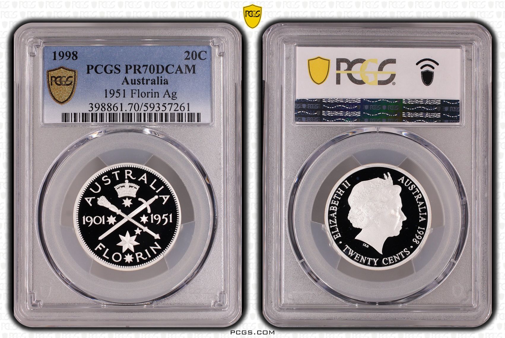 Elizabeth II, 1951 Florin Silver, Twenty Cent, 1998, PCGS PR70DCAM