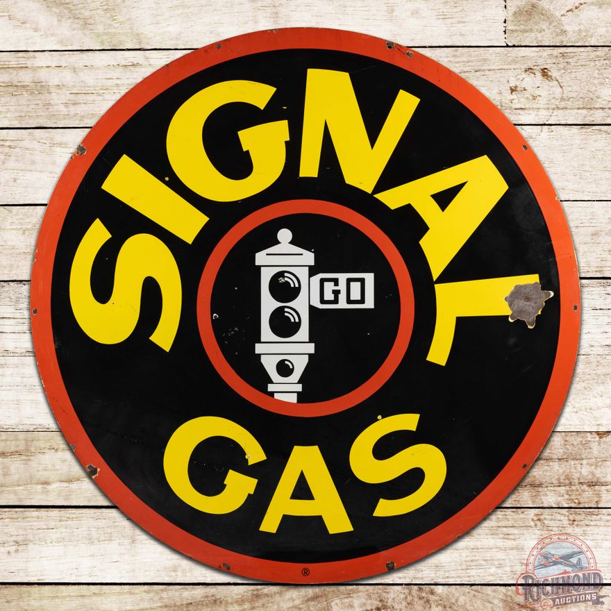Signal Gas 6' Double Sided Porcelain ID Sign w/ Black Stop Light Logo