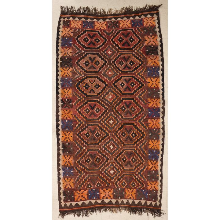 Old Afghan Kilim Diamond Pattern Rug 6'4''x3'