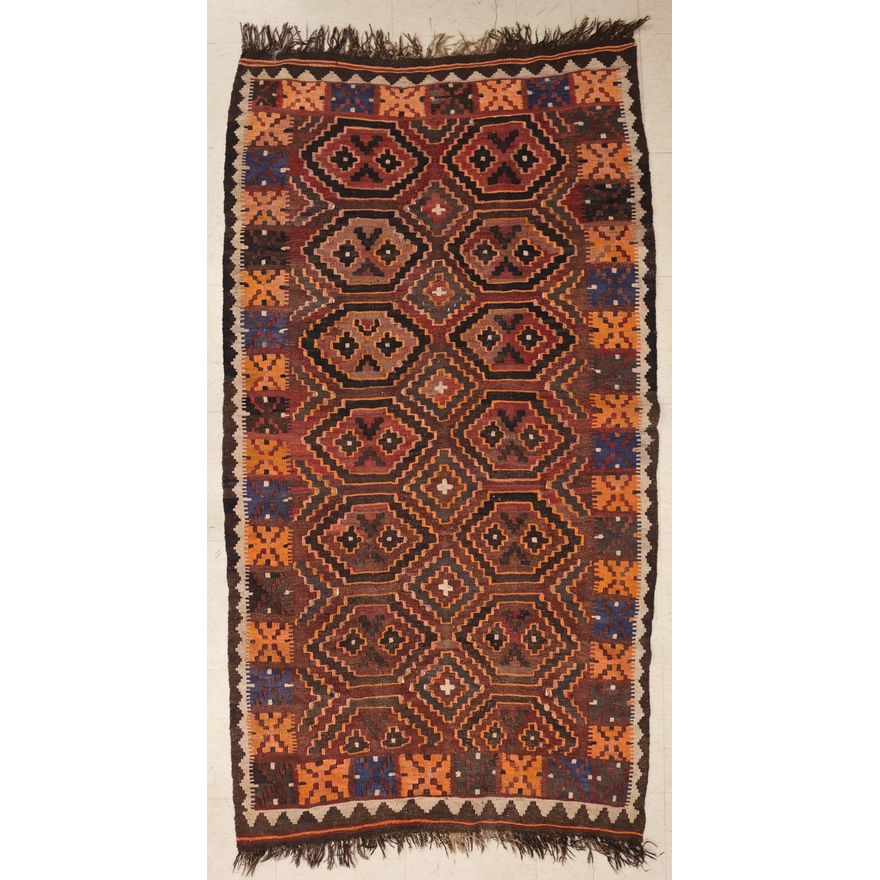 Old Afghan Kilim Diamond Pattern Rug 6'4''x3'