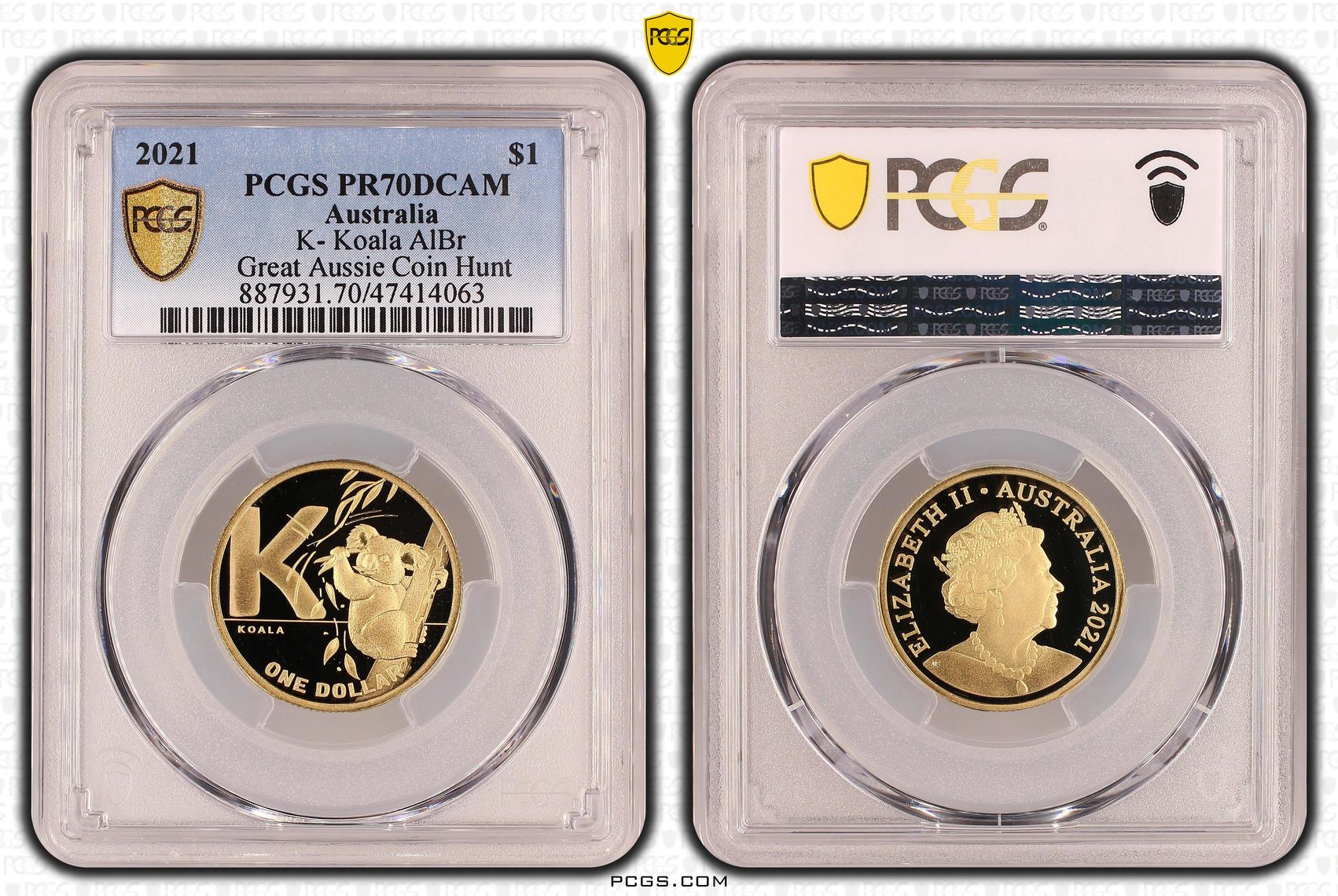 Elizabeth II, K- Koala AlBr, Pop 20/0, One Dollar, 2021, PCGS PR70DCAM
