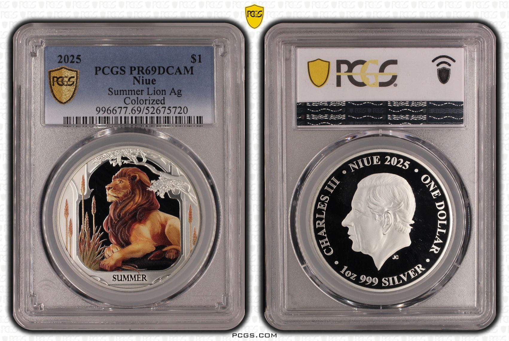 Niue, Summer Lion Silver Colourised, One Dollar, 2025, PCGS PR69DCAM