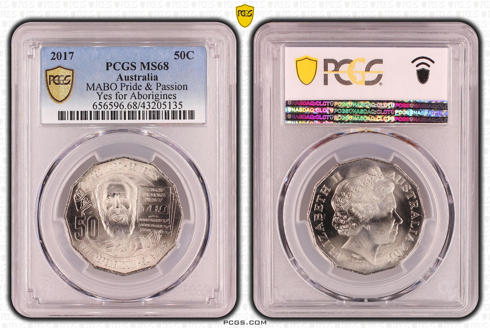2017 Australia Fifty Cent, 50c MABO Pride & Passion Yes for Aborigines PCGS - MS68 POP 6/0 -135