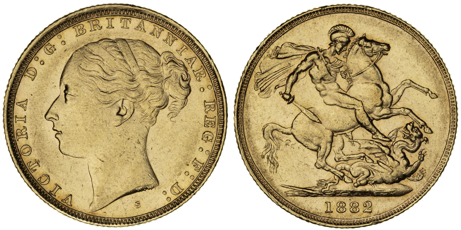 Victoria, St George Reverse, Sovereign, 1882-S, EF