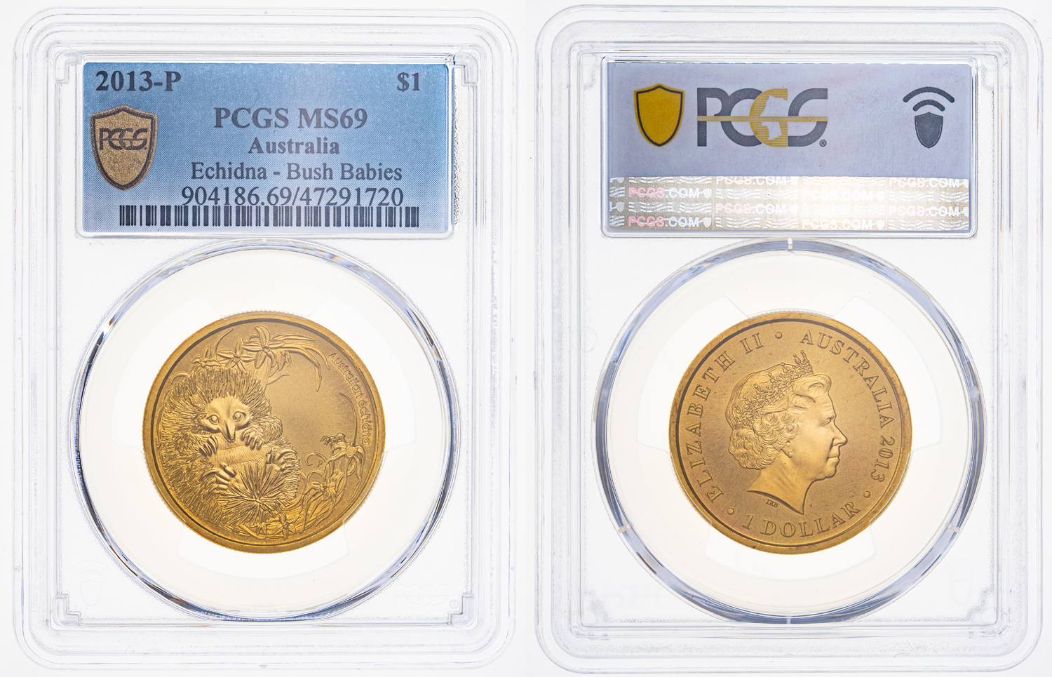 Echidna - Bush Babies, One Dollar, 2013-P POP Report 14/0, PCGS MS 69