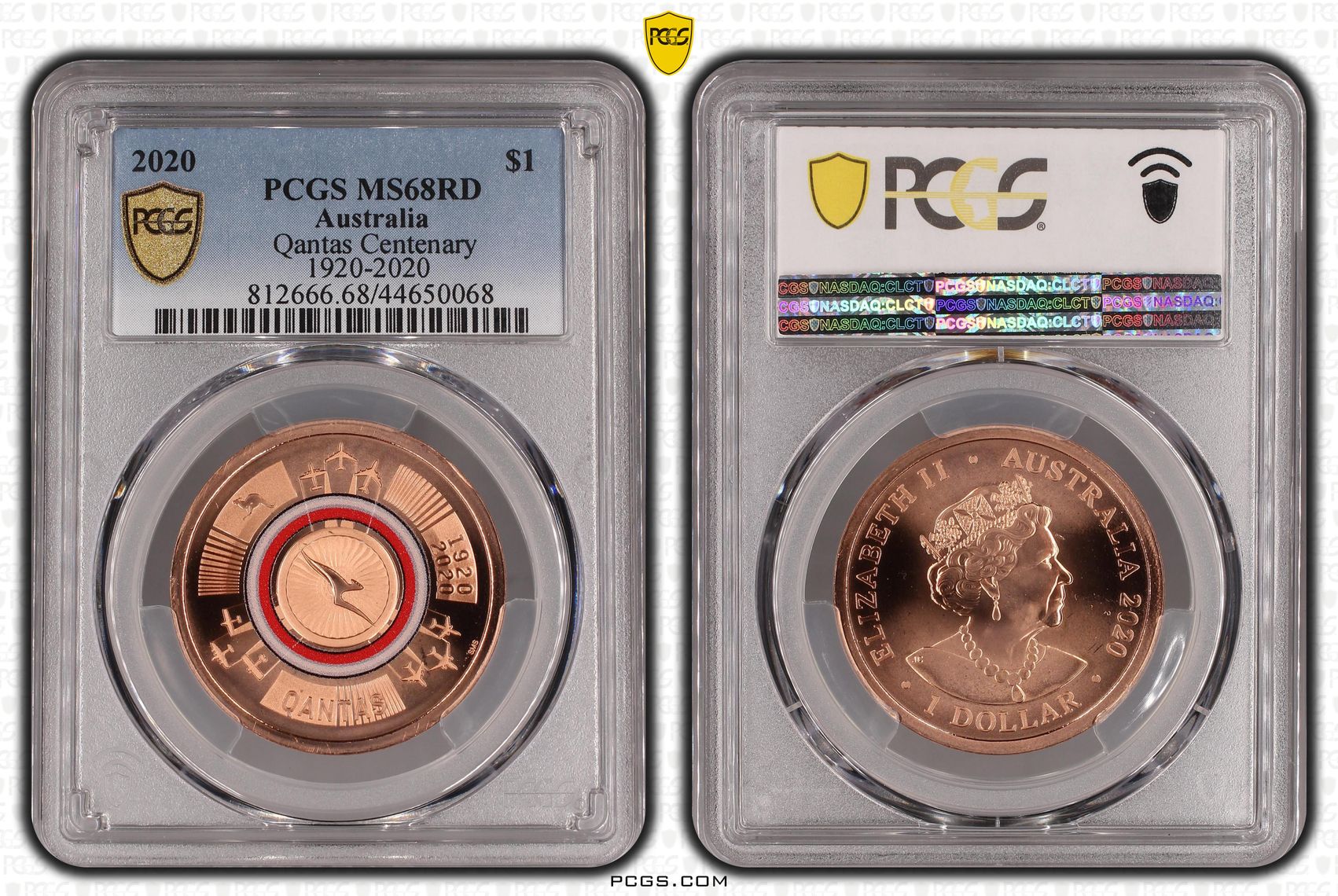 2020 Australia One Dollar, $1 Qantas Centenary 1920-2020 PCGS - MS68RD -068