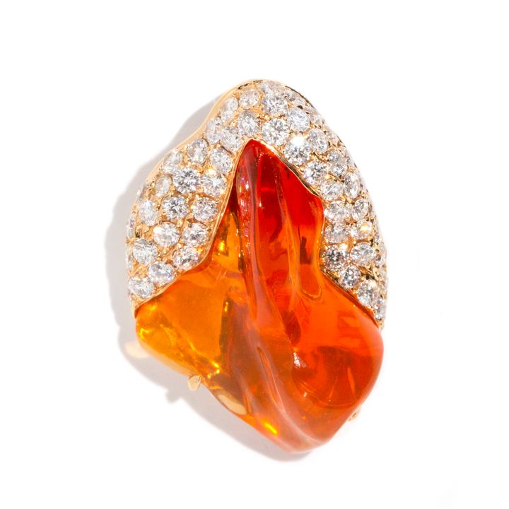 Mexican Fire Opal & 1.77 Carat Diamond Pendant ,