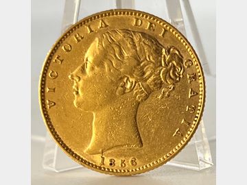 1856 VICTORIA YOUNG HEAD LONDON MINT SHIELD GOLD SOVEREIGN