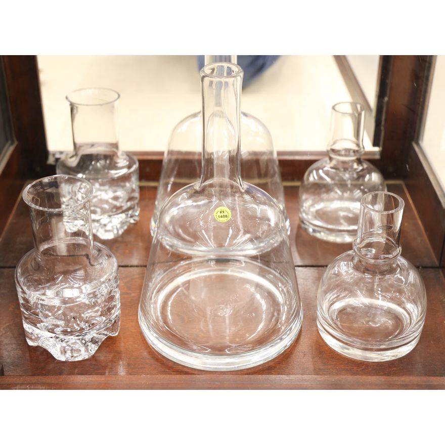 3pc Modern Glass Clear Decanters 7.5'' to 13'' - Nuutajarvi, etc.