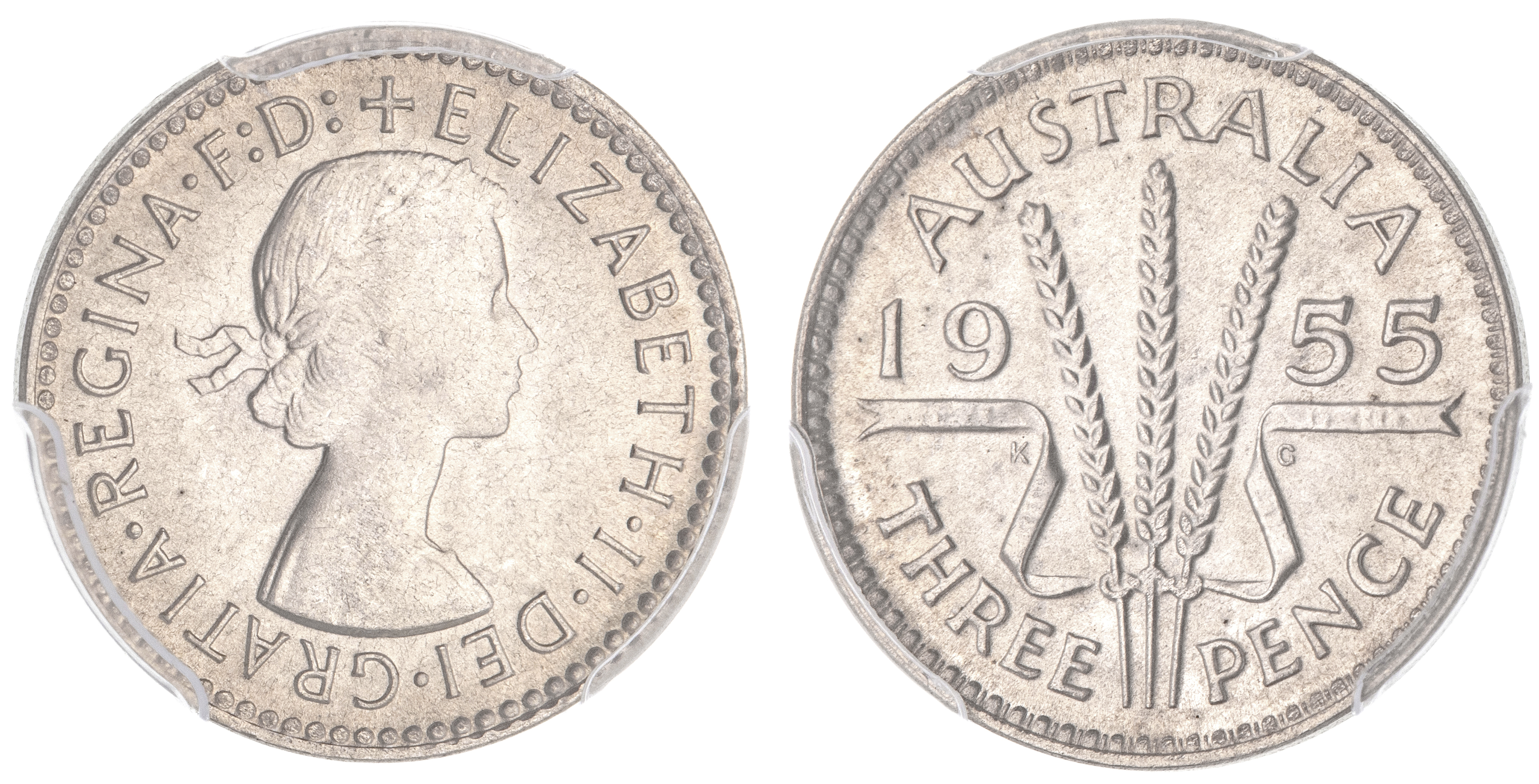 Elizabeth II, Threepence, 1955, PCGS MS 66