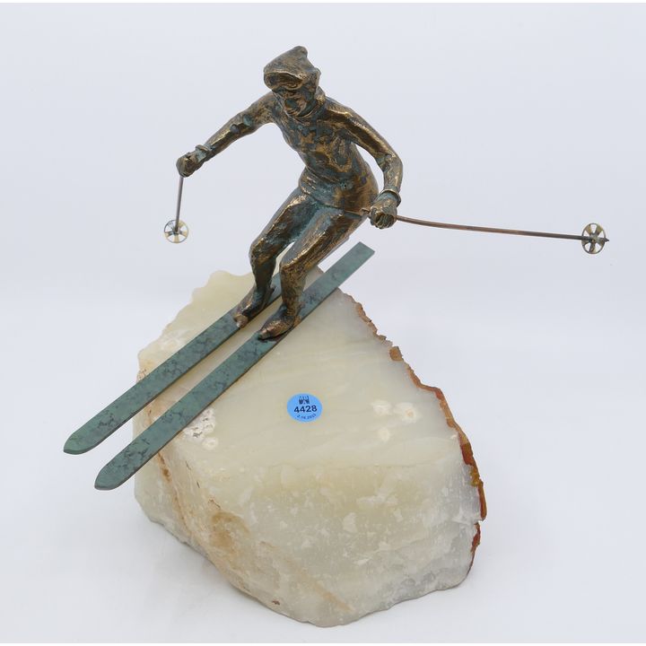 Curtis Jere Brass Skiier Sculpture 11'' - Purchased at Gumps with original receipt