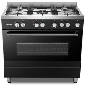 Hisense 90cm 5 Burner Gas/Electric Stove Black|OUTER LAYER OFF GLASS BROKEN IN FRONT