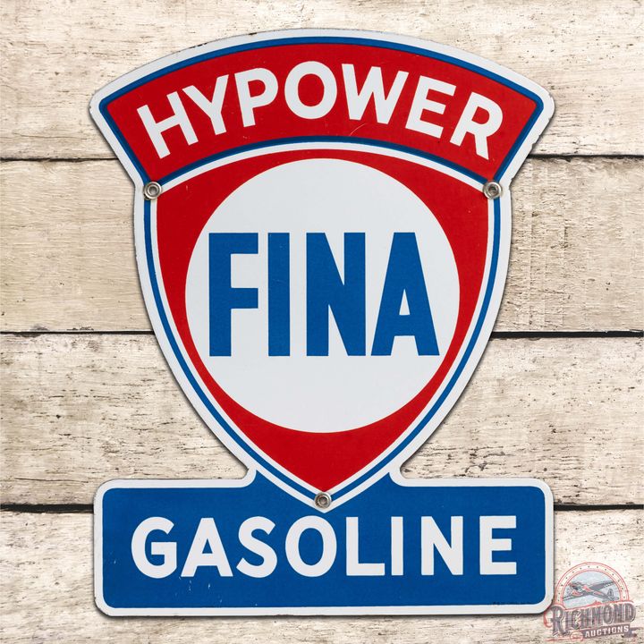 Amazing Fina Hypower Gasoline Single Sided Porcelain Pump Plate Sign