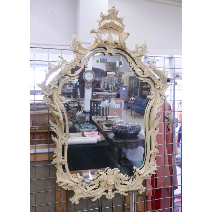 White Rococo Style Archtop Hanging Mirror- 46x33''