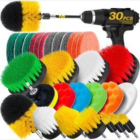 HOLIKME 30PIECE DRILL BRUSH ATTACHMENTS SET,SCRUB PADS & SPONGE, POWER SCRUBBER BRUSH WITH EXTEND LONG ATTACHMENT ALL PURPOSE CLEA