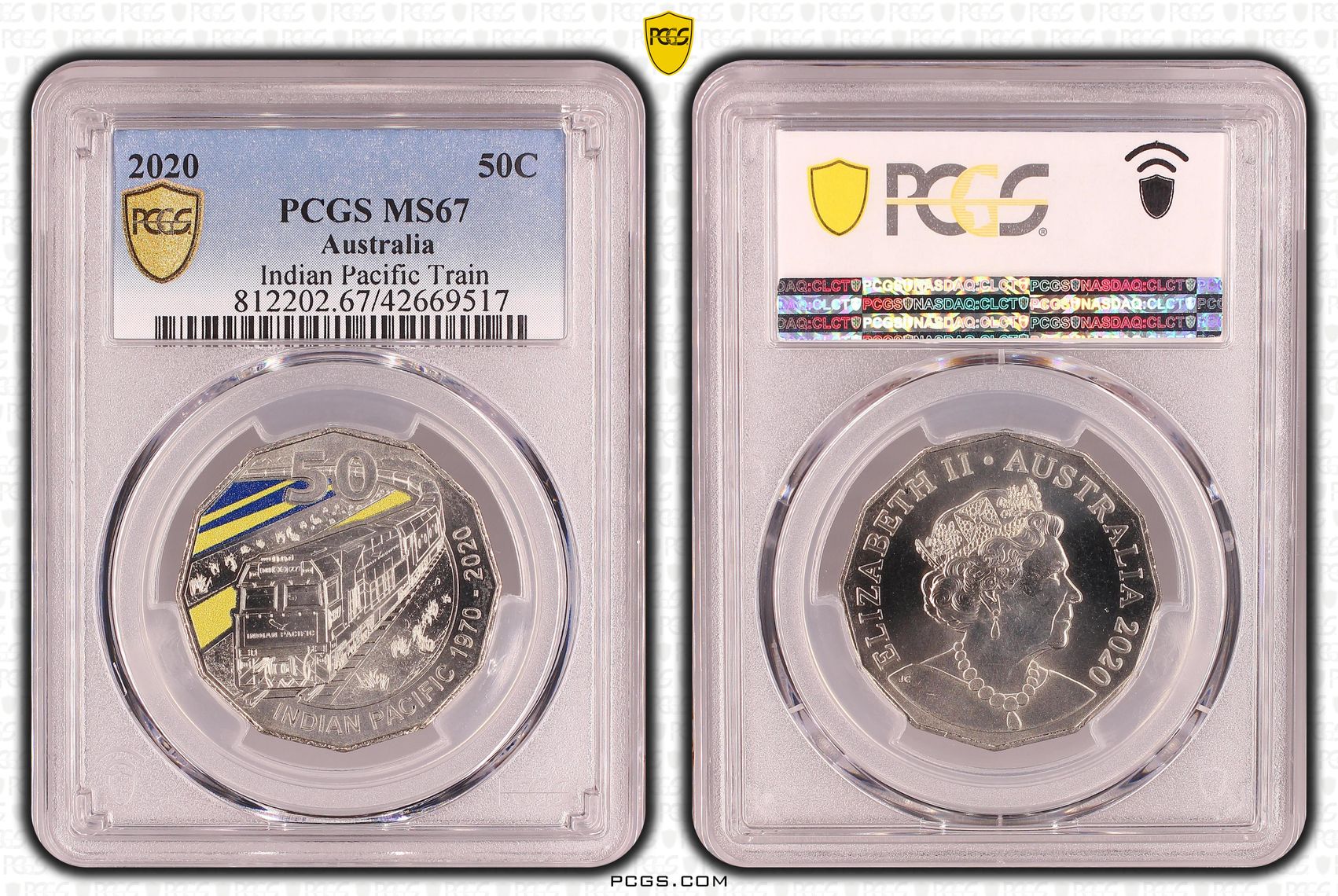 Indian Pacific Train, Fifty Cent, 2020, PCGS MS67