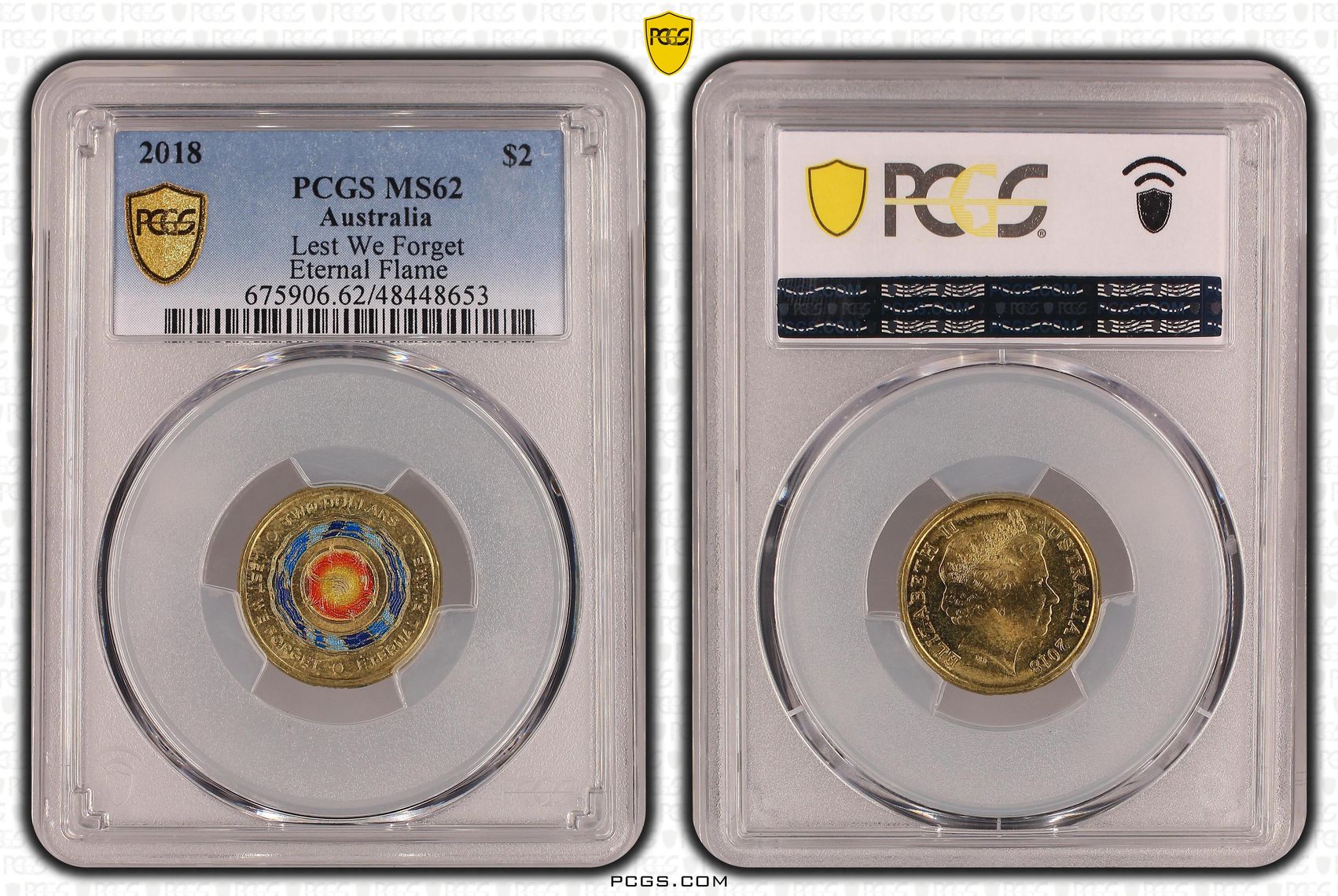 Elizabeth II, Lest We Forget - Eternal Flame, Two Dollar, 2018, PCGS MS62
