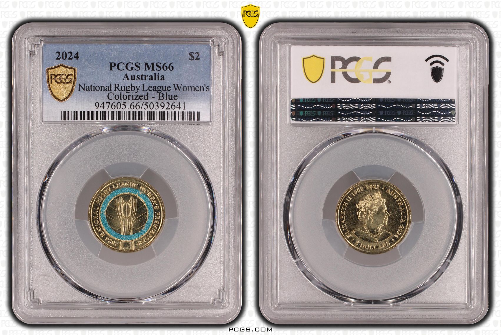 National Rugby League Women's Colourised - Blue, Two Dollar, 2024, PCGS MS66