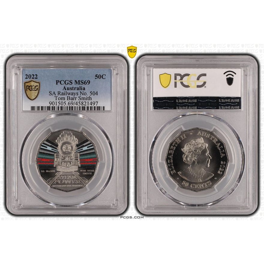 SA Railways No. 504 Tom Barr Smith Colorized, Fifty Cent, 2022, PCGS MS69