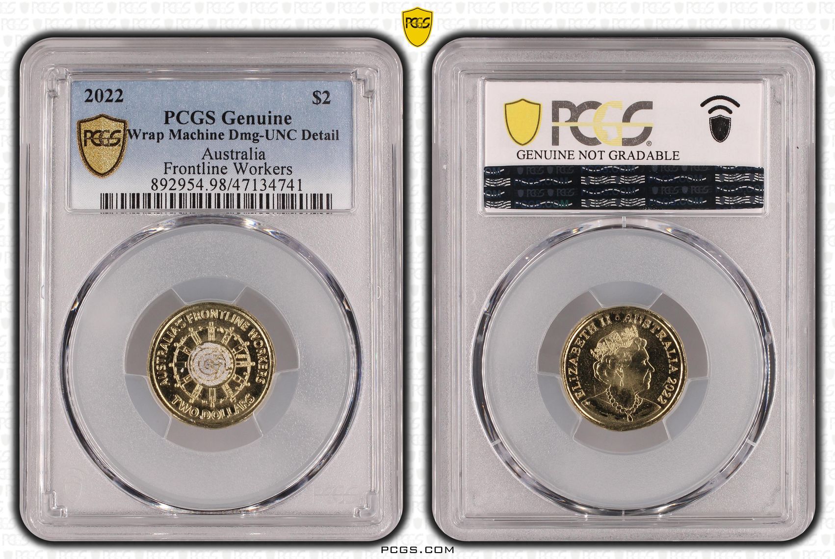 Elizabeth II, Frontline Workers, Two Dollar, 2022, PCGS Genuine - UNC Details (98 - Damage)