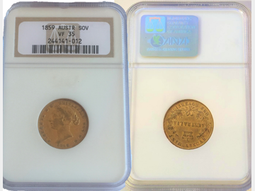 1859 Australia Queen Victoria Sydney Mint Gold Sovereign NGC VF35