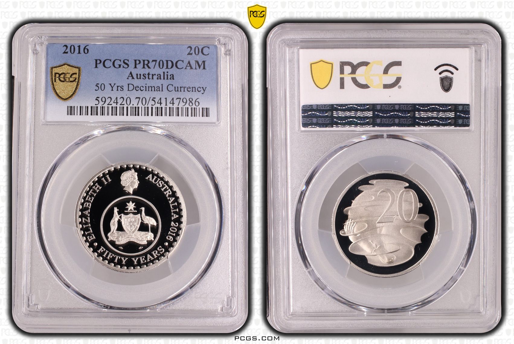 50 Yrs Decimal Currency, Twenty Cent, 2016, PCGS PR70DCAM